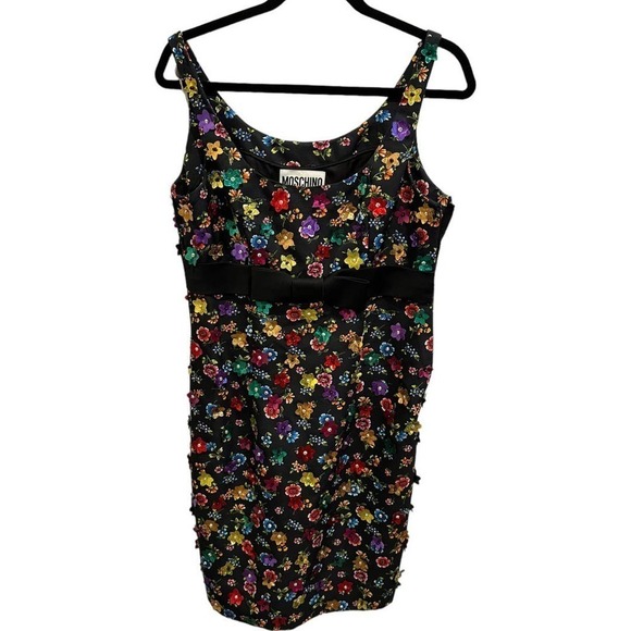 Moschino Couture Rainbow Floral Applique Dress Sz IT 44 US 10 NWT - Picture 2 of 14